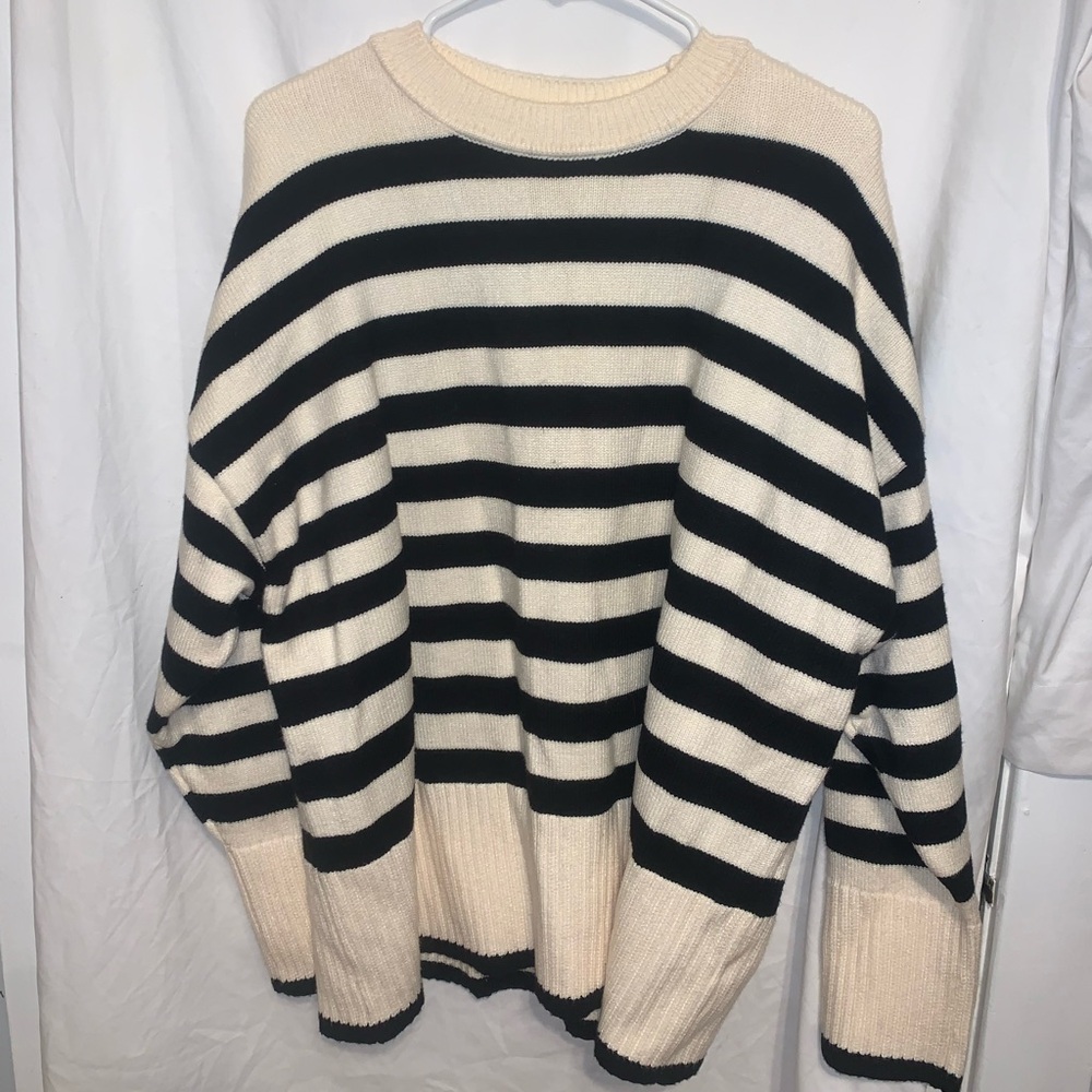 Industry Nordstrom Cream Black Striped Crewneck Sweater Sz XL